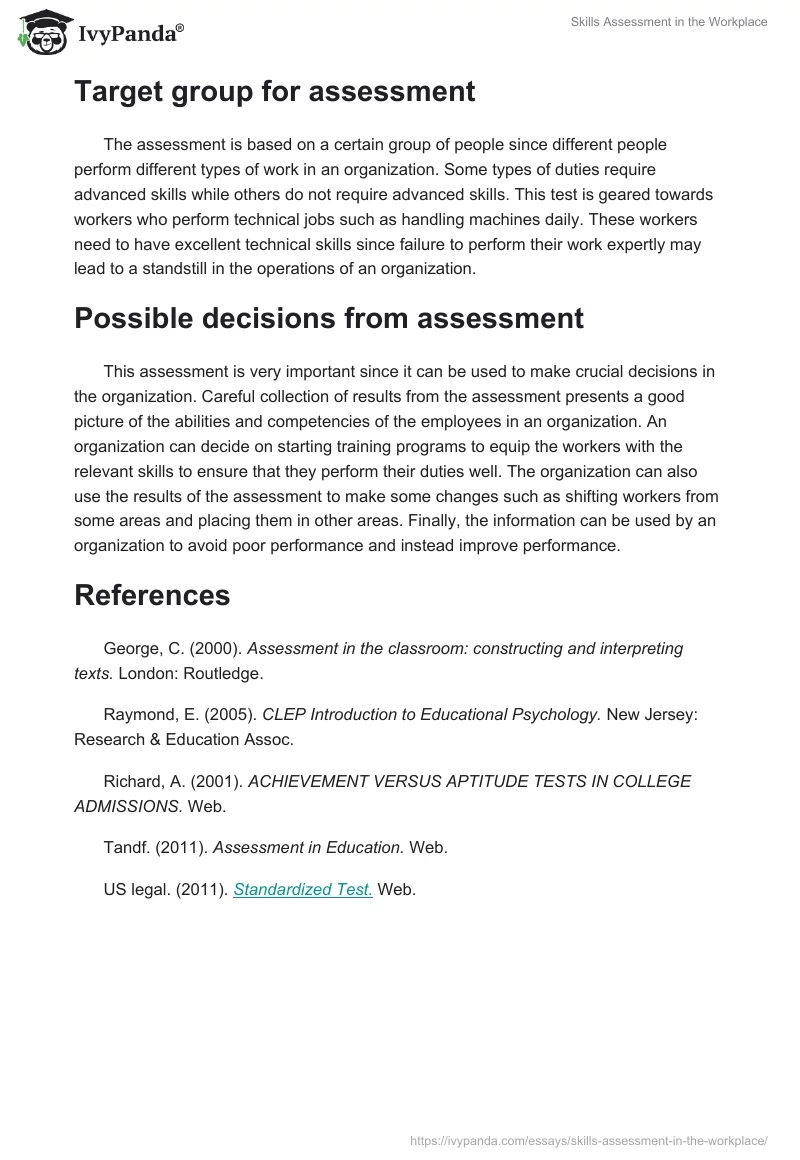 Skills Assessment in the Workplace. Page 3