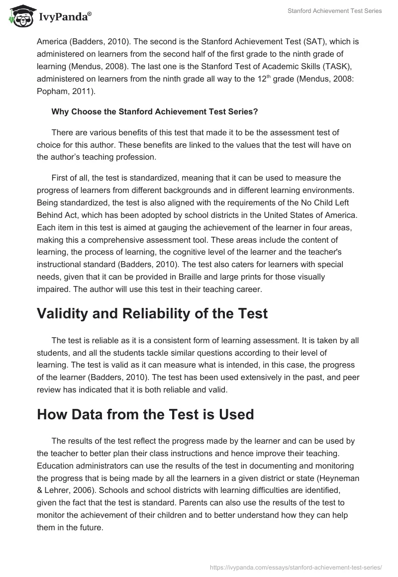Stanford Achievement Test Series. Page 2