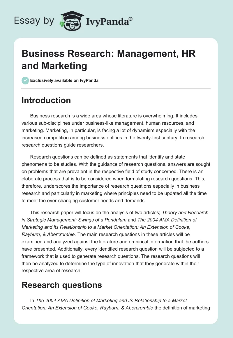 Business Research: Management, HR and Marketing. Page 1