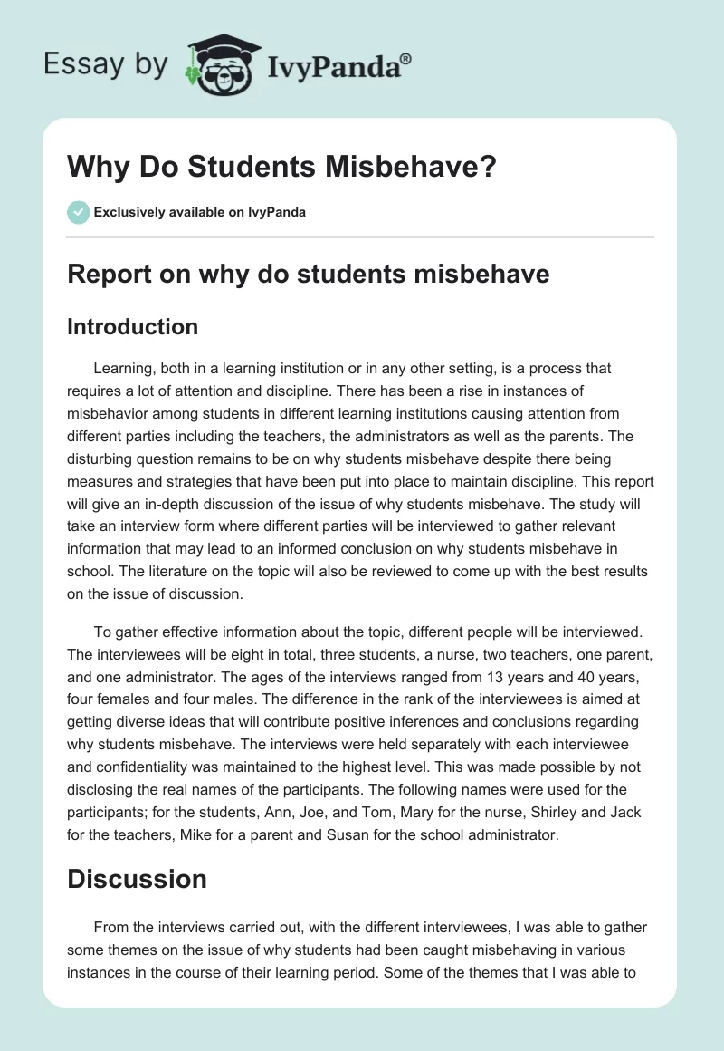 Why Do Students Misbehave?. Page 1