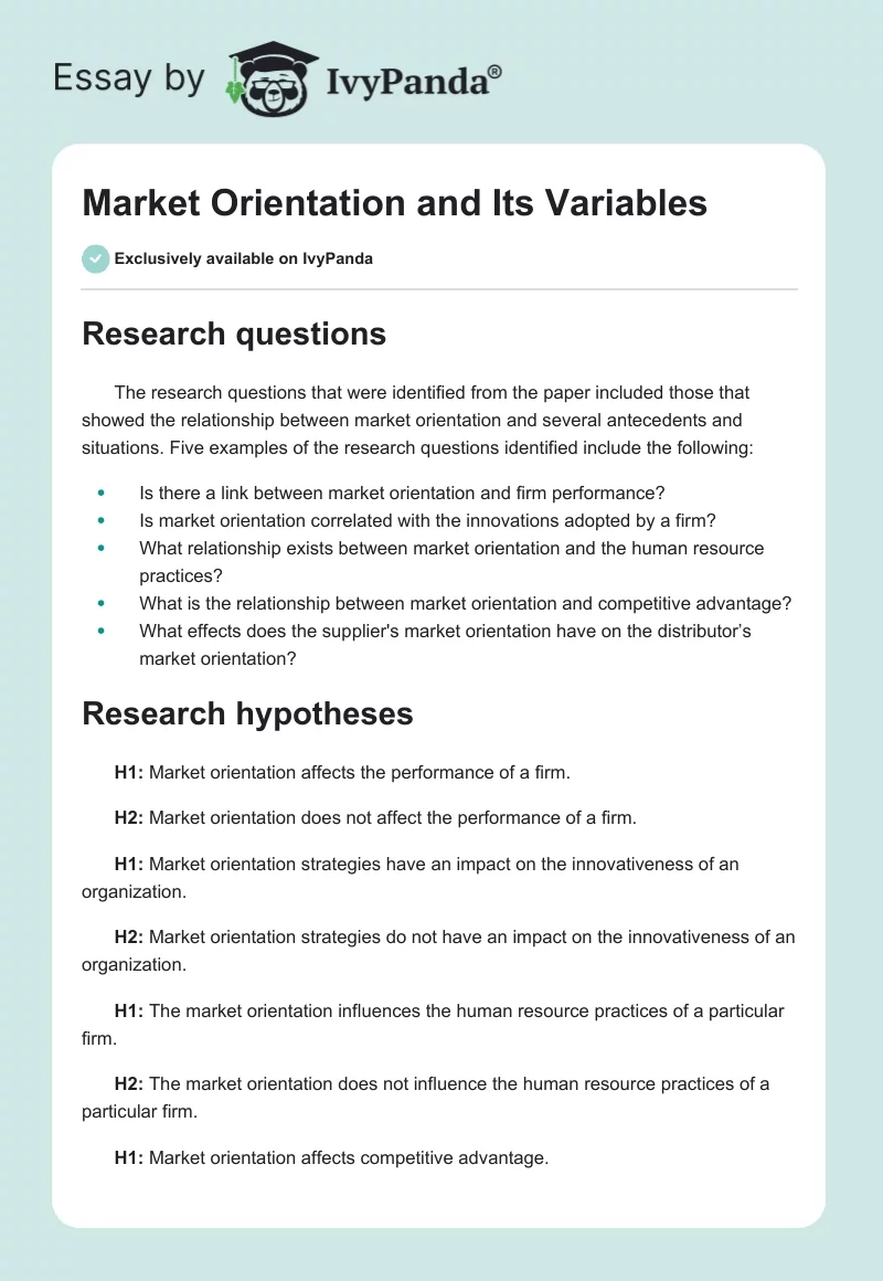 Market Orientation and Its Variables. Page 1