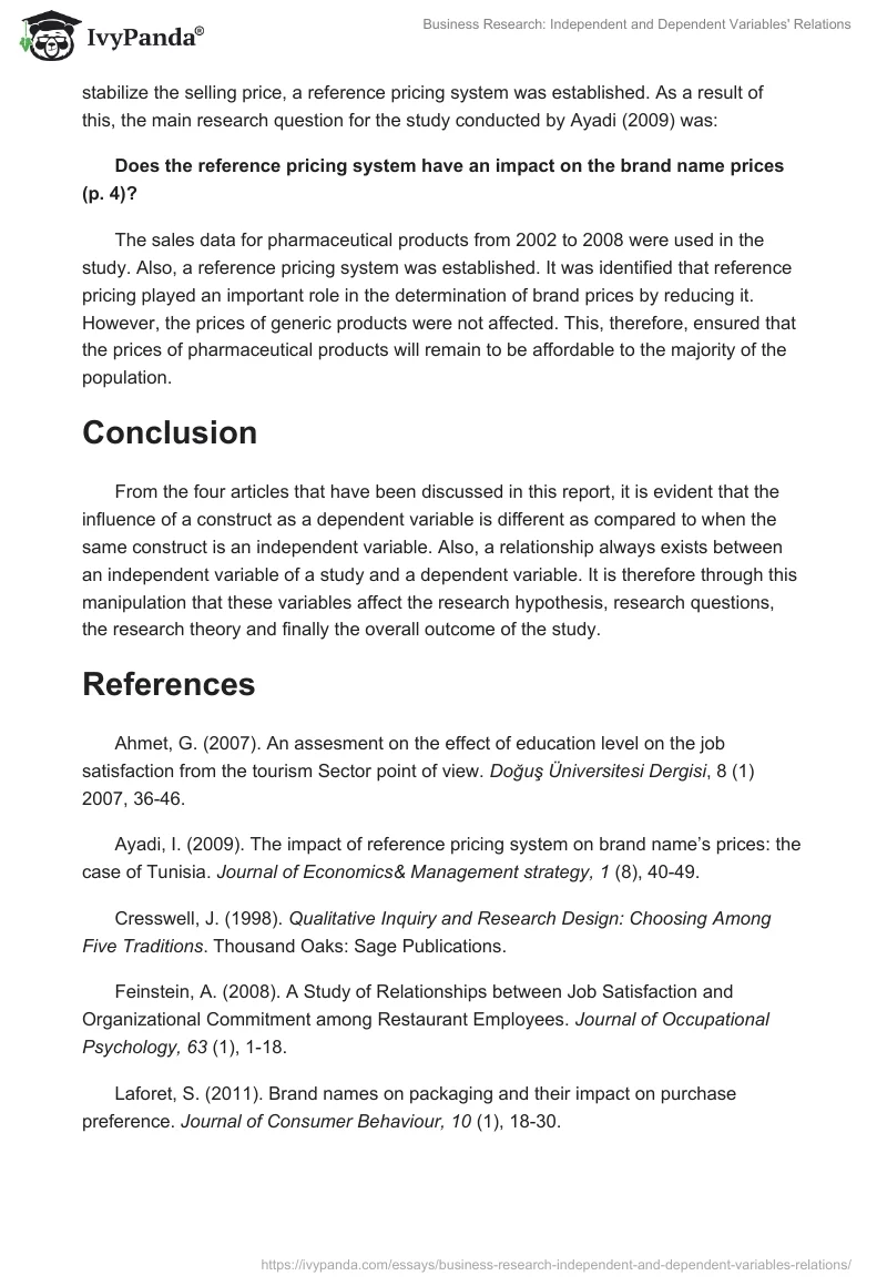 Business Research: Independent and Dependent Variables' Relations. Page 5