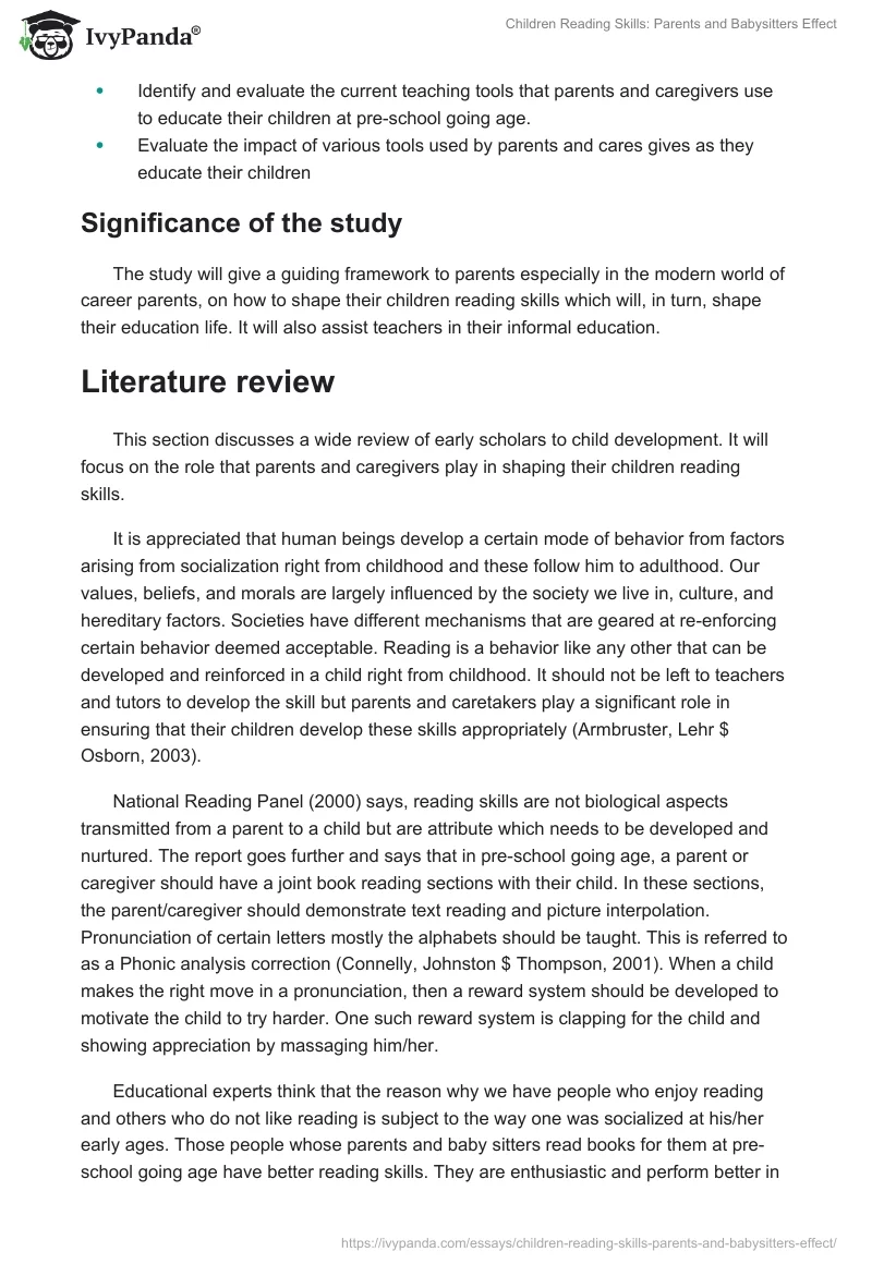 Children Reading Skills: Parents and Babysitters Effect. Page 2