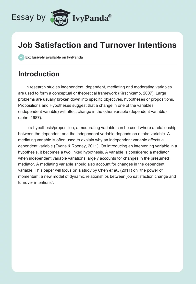 Job Satisfaction and Turnover Intentions. Page 1