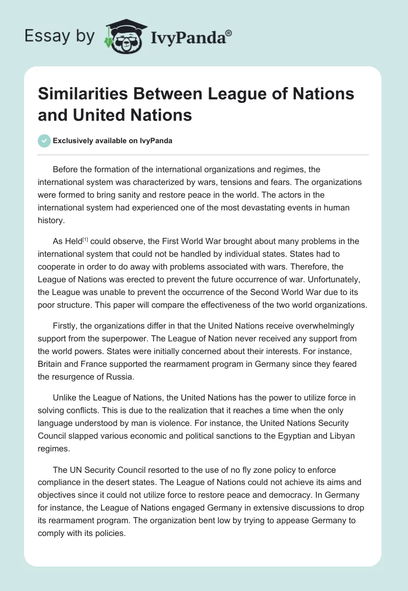 Similarities Between League of Nations and United Nations. Page 1
