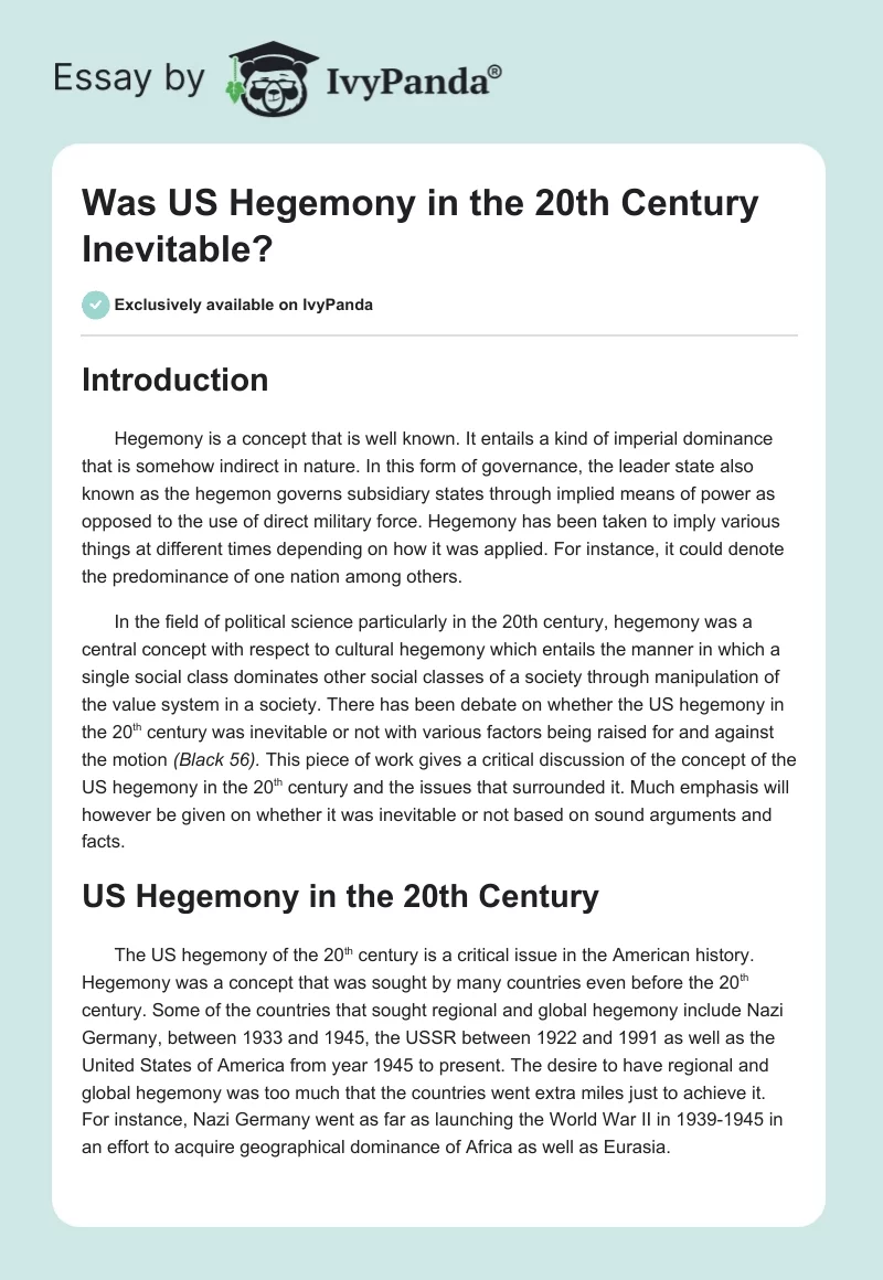Was US Hegemony in the 20th Century Inevitable?. Page 1