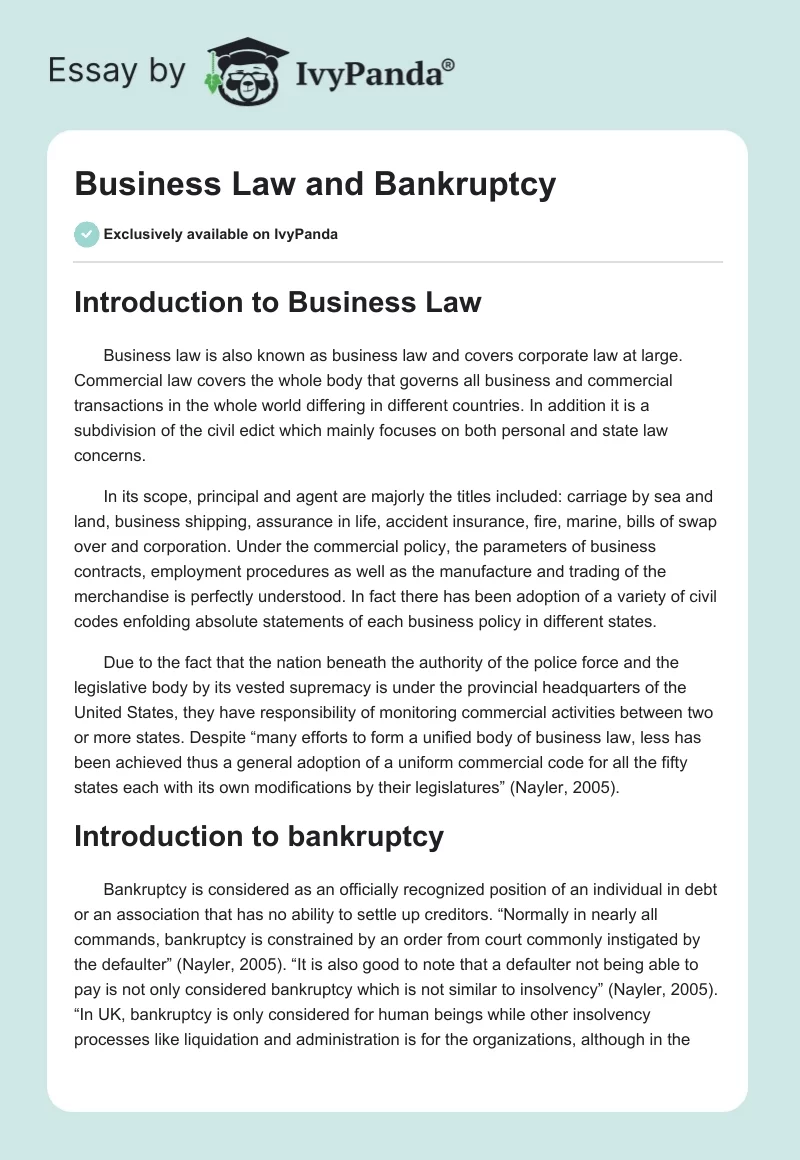 Business Law and Bankruptcy. Page 1