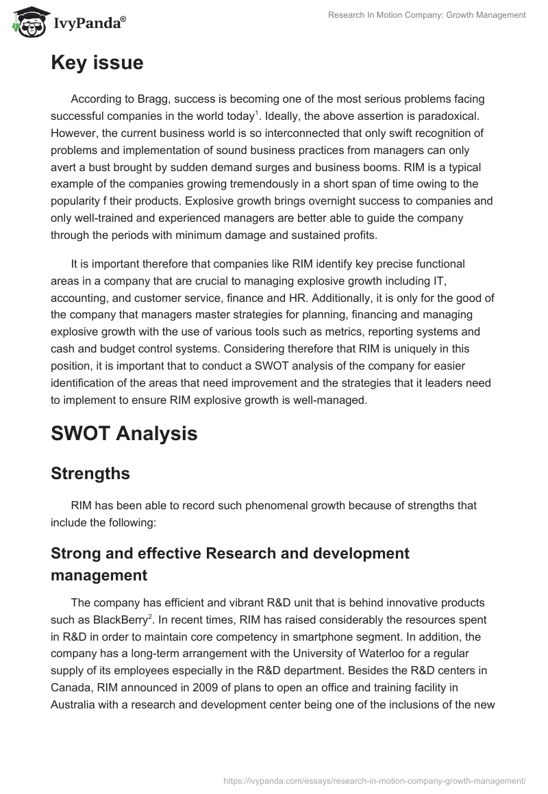Research In Motion Company: Growth Management. Page 2