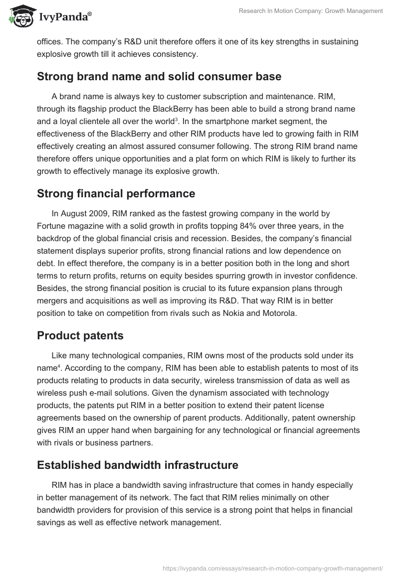 Research In Motion Company: Growth Management. Page 3