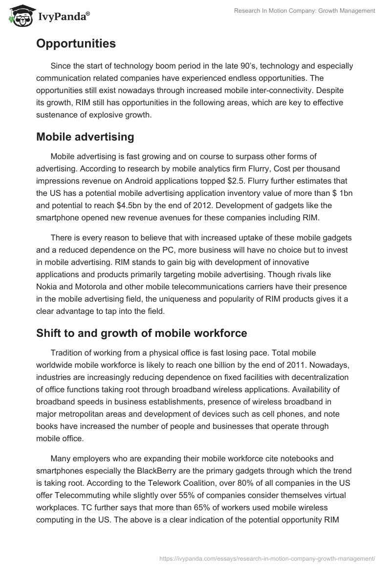 Research In Motion Company: Growth Management. Page 4