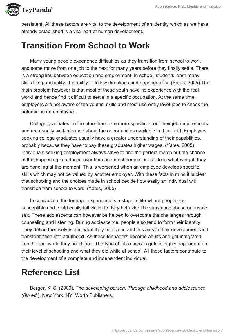 Adolescence: Risk, Identity and Transition. Page 3