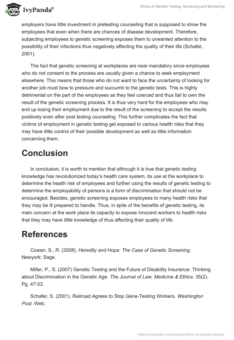 Ethics of Genetic Testing: Screening and Monitoring. Page 3