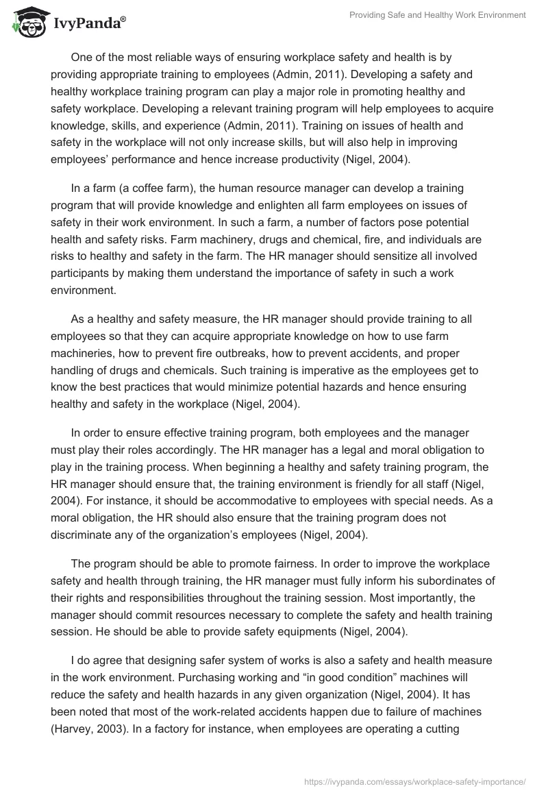 Providing Safe and Healthy Work Environment. Page 2