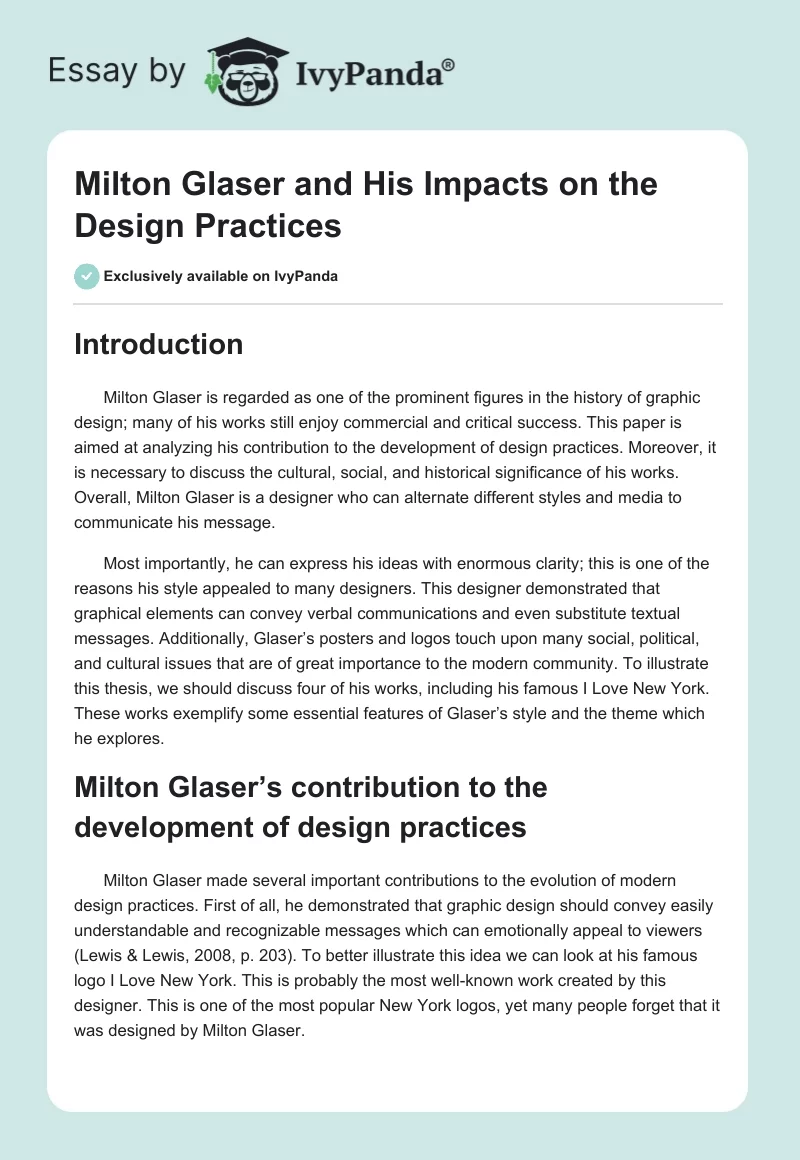 Milton Glaser and His Impacts on the Design Practices. Page 1