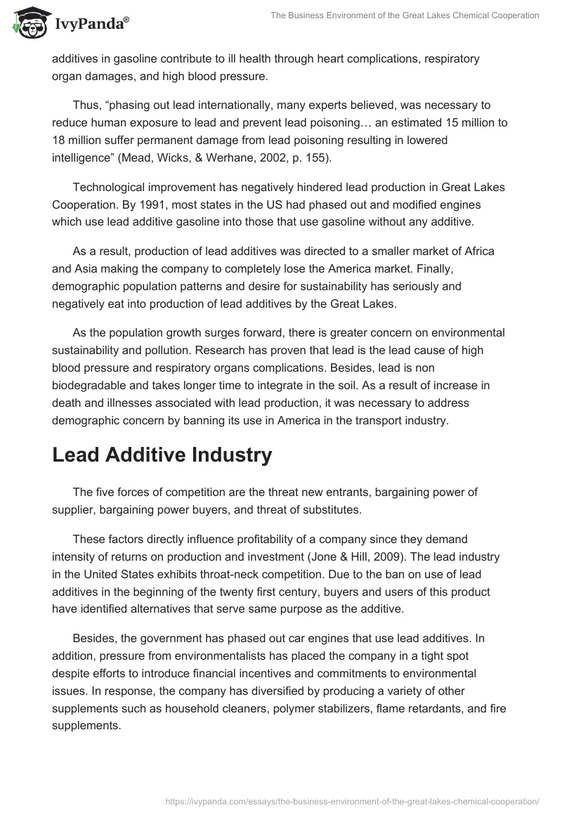 The Business Environment of the Great Lakes Chemical Cooperation. Page 2