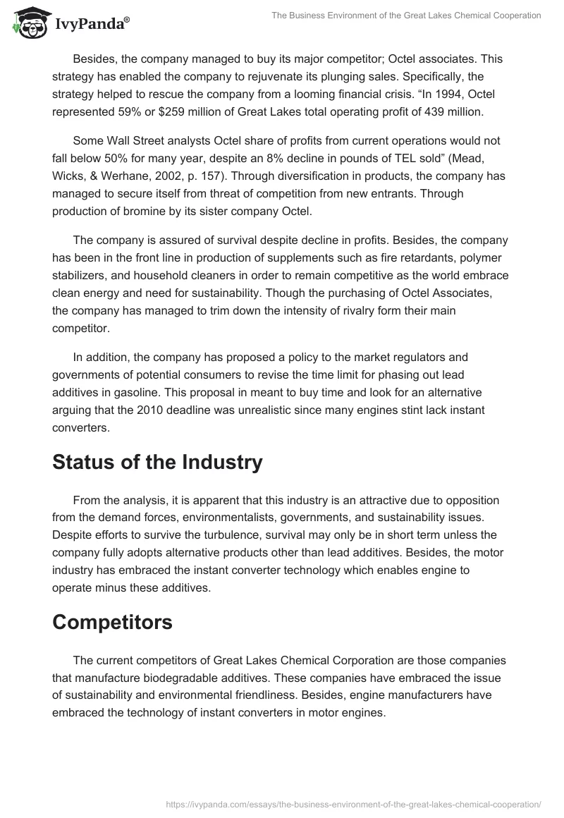 The Business Environment of the Great Lakes Chemical Cooperation. Page 3