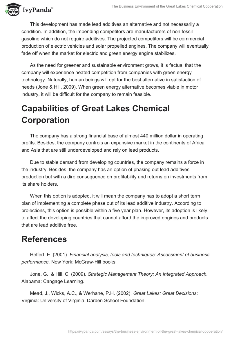 The Business Environment of the Great Lakes Chemical Cooperation. Page 4