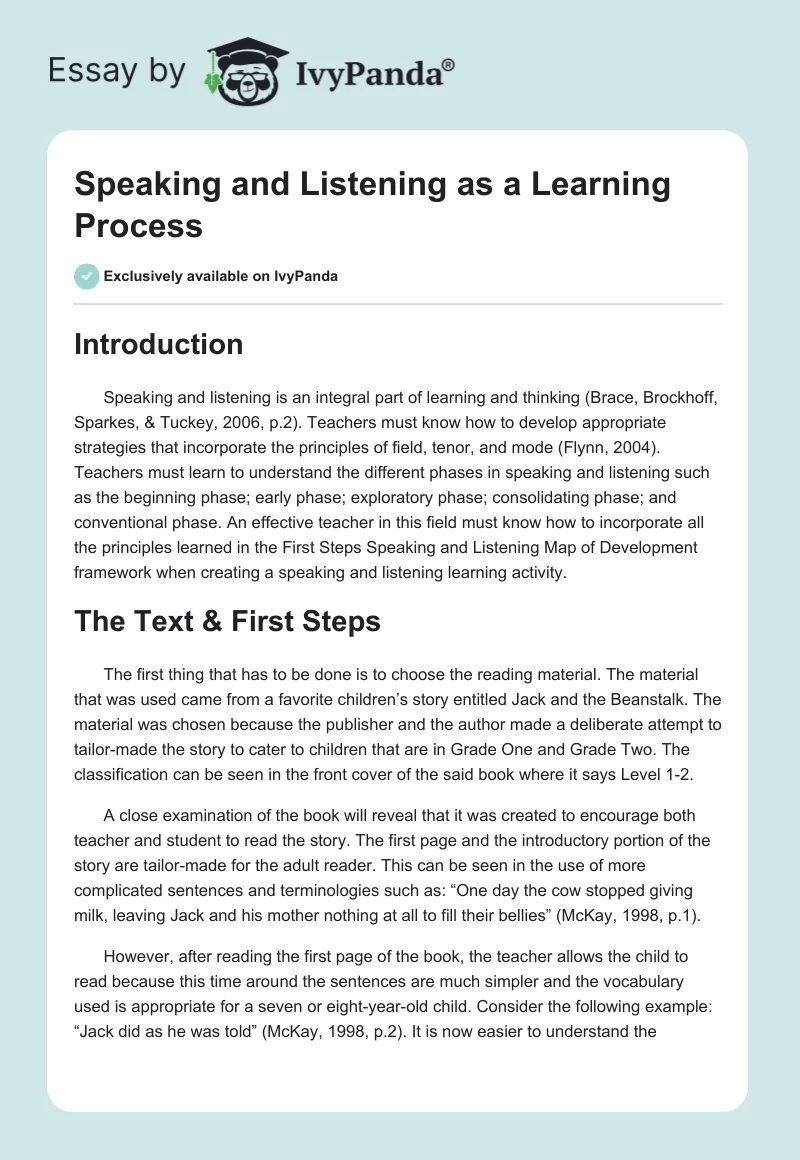 Speaking and Listening as a Learning Process. Page 1