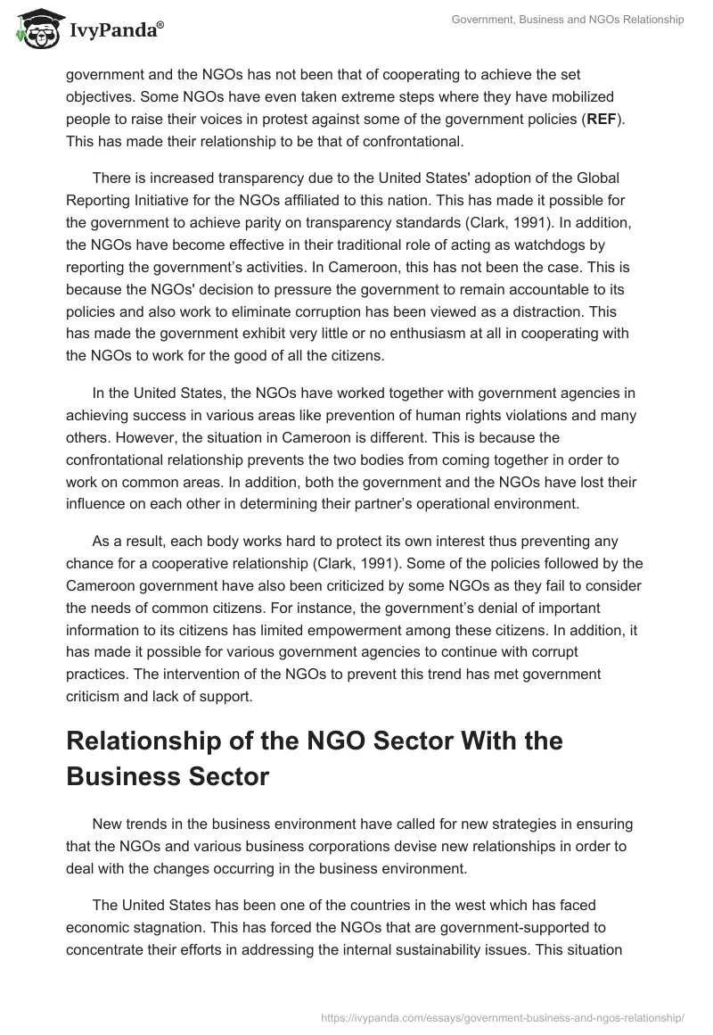 Government, Business and NGOs Relationship. Page 2