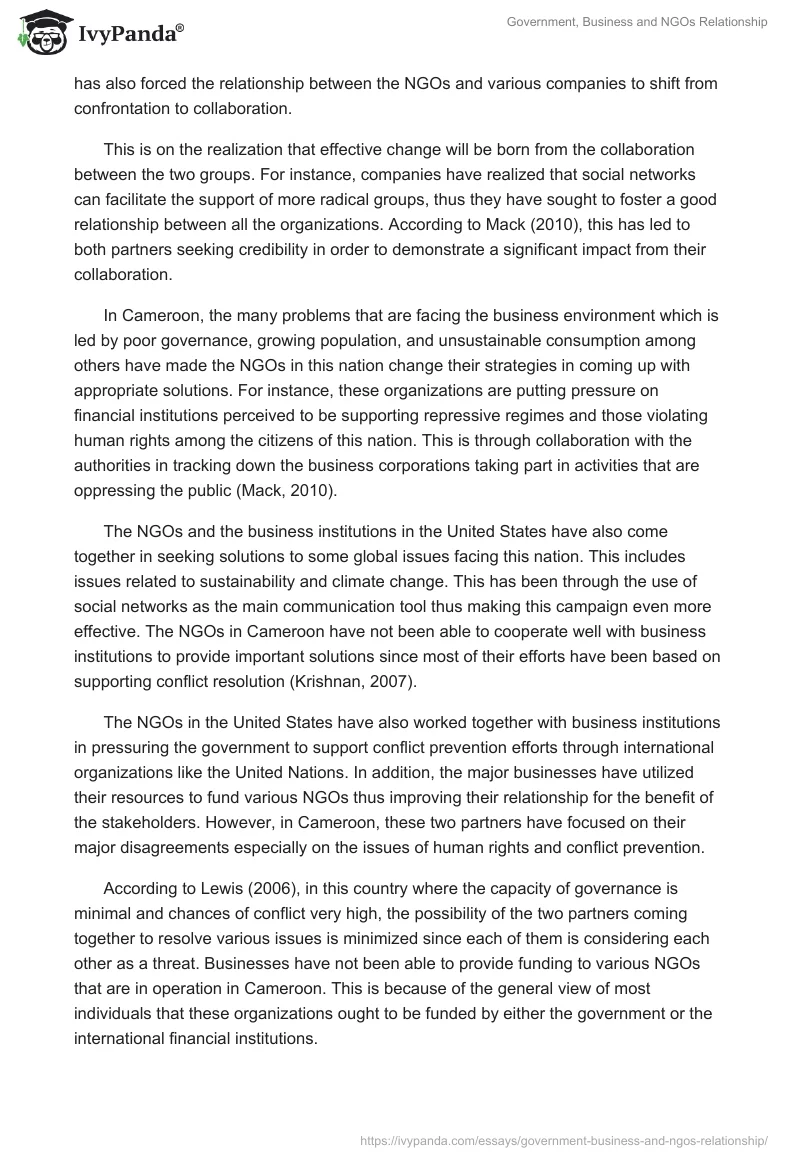 Government, Business and NGOs Relationship. Page 3