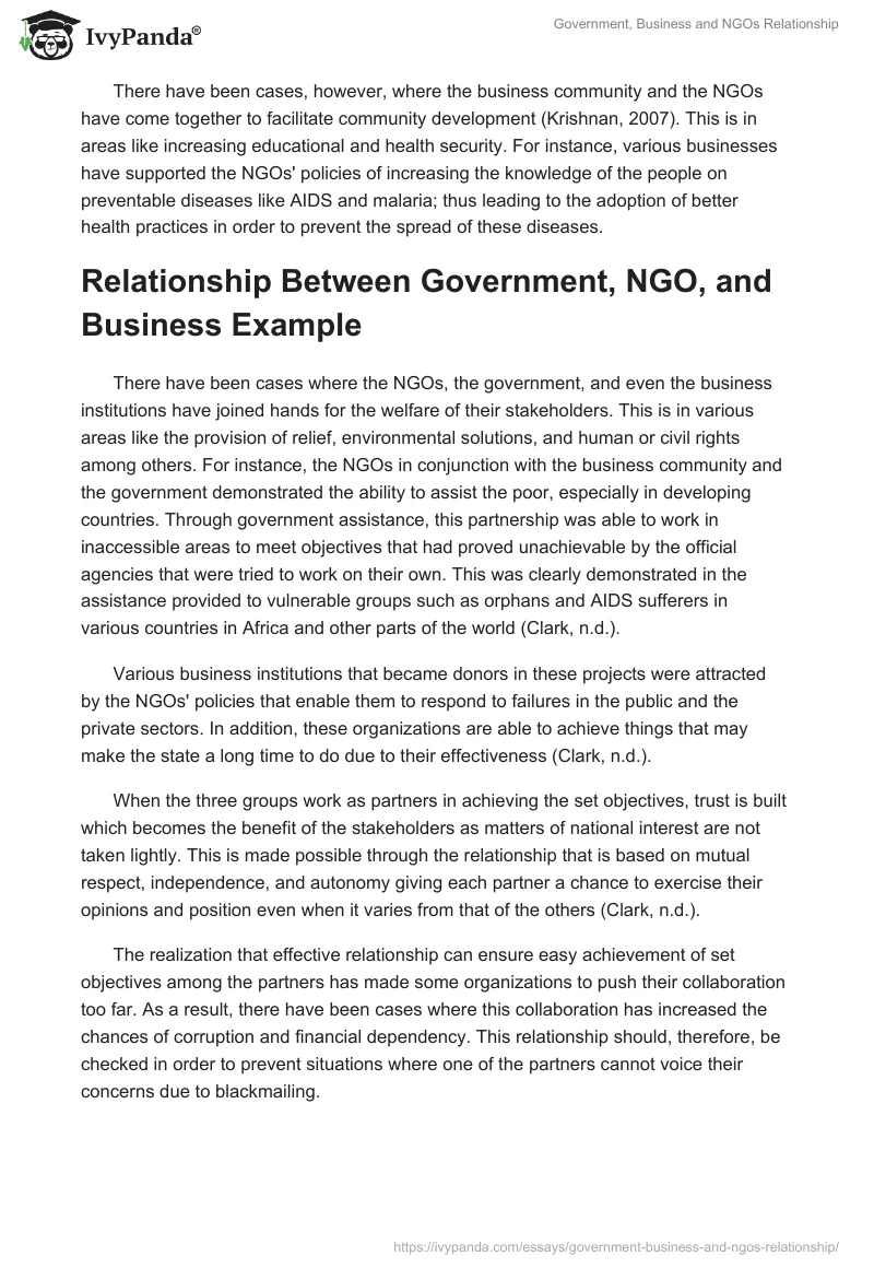 Government, Business and NGOs Relationship. Page 4