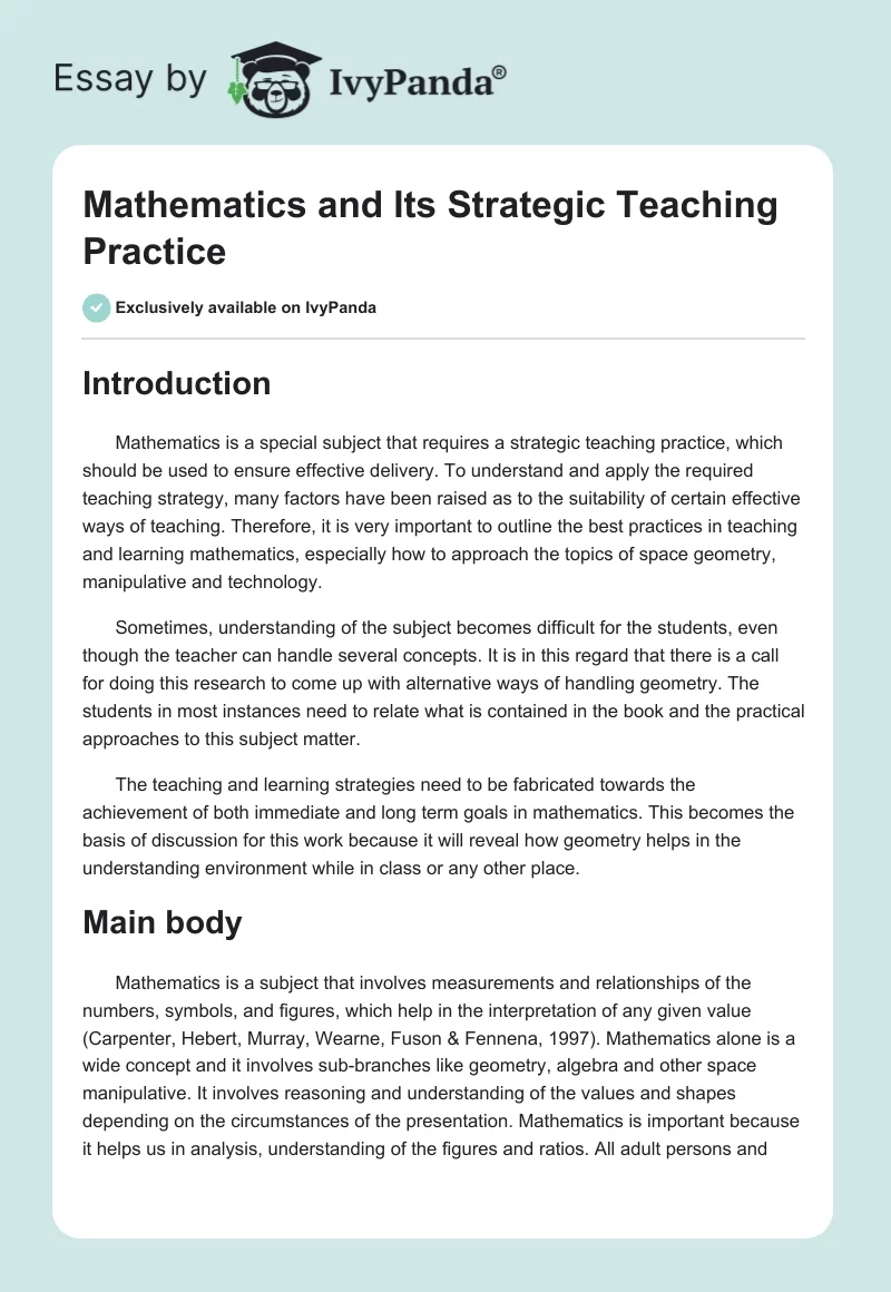 Mathematics and Its Strategic Teaching Practice. Page 1