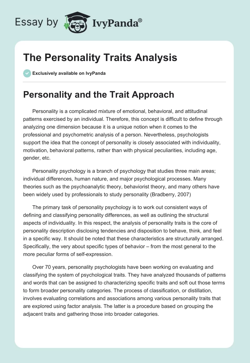 The Personality Traits Analysis. Page 1