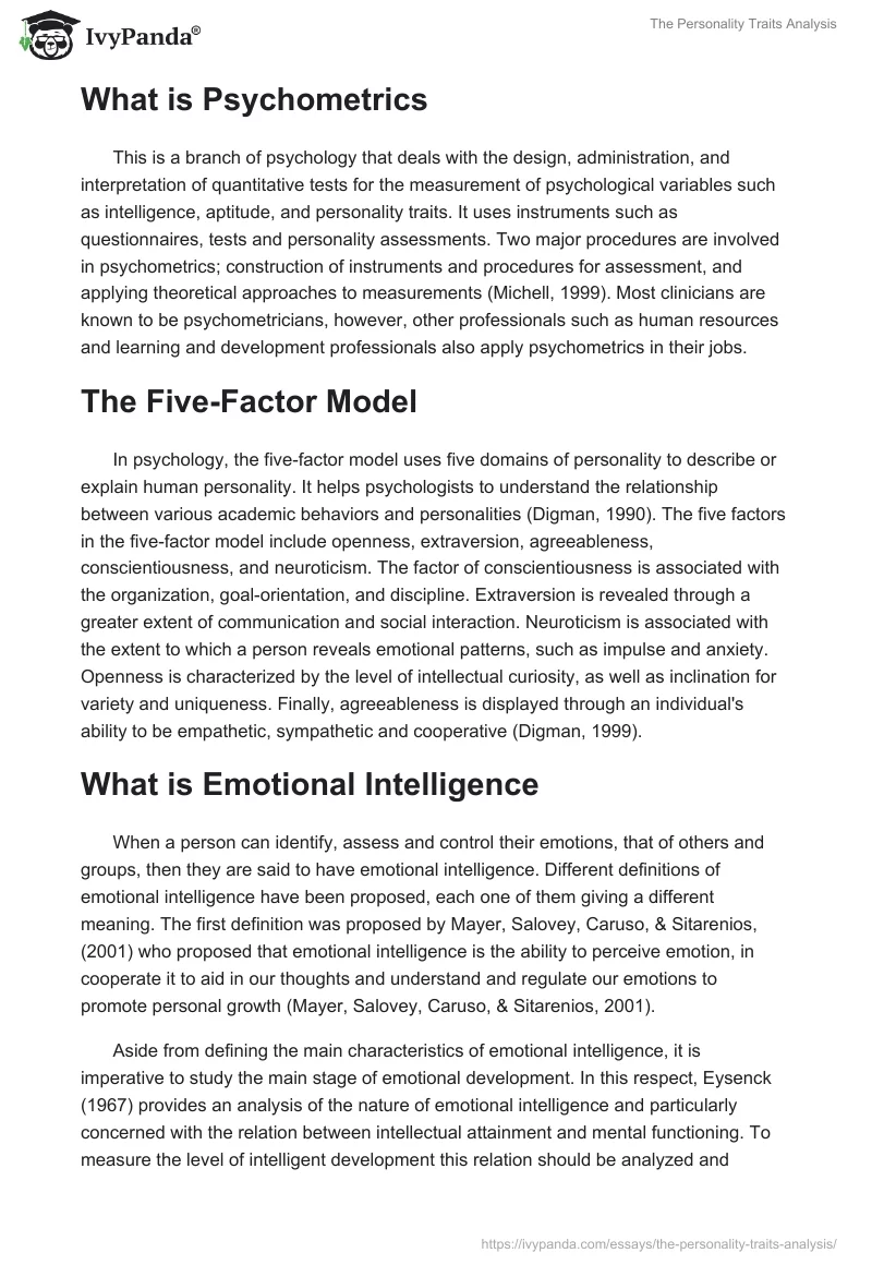 The Personality Traits Analysis. Page 2