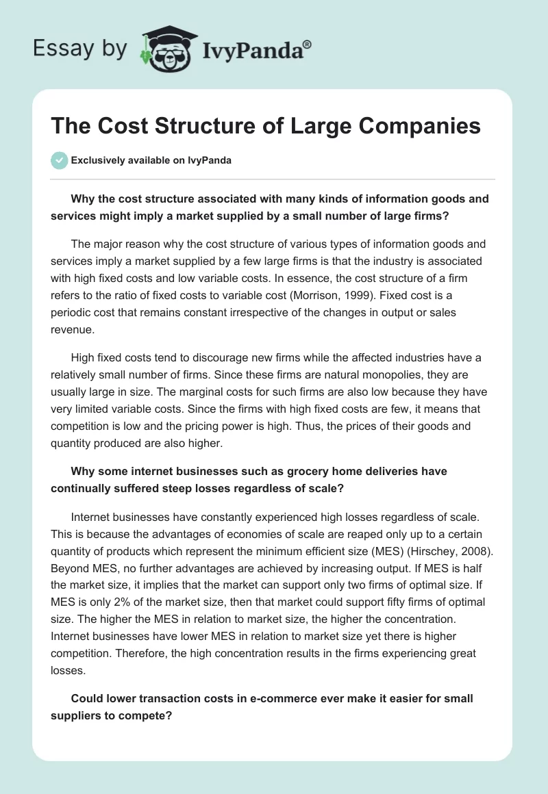 The Cost Structure of Large Companies. Page 1