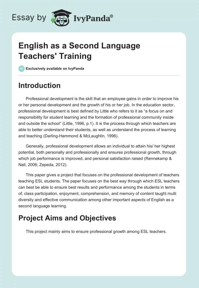 English as a Second Language Teachers' Training. Page 1