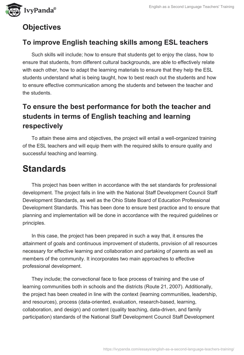 English as a Second Language Teachers' Training. Page 2