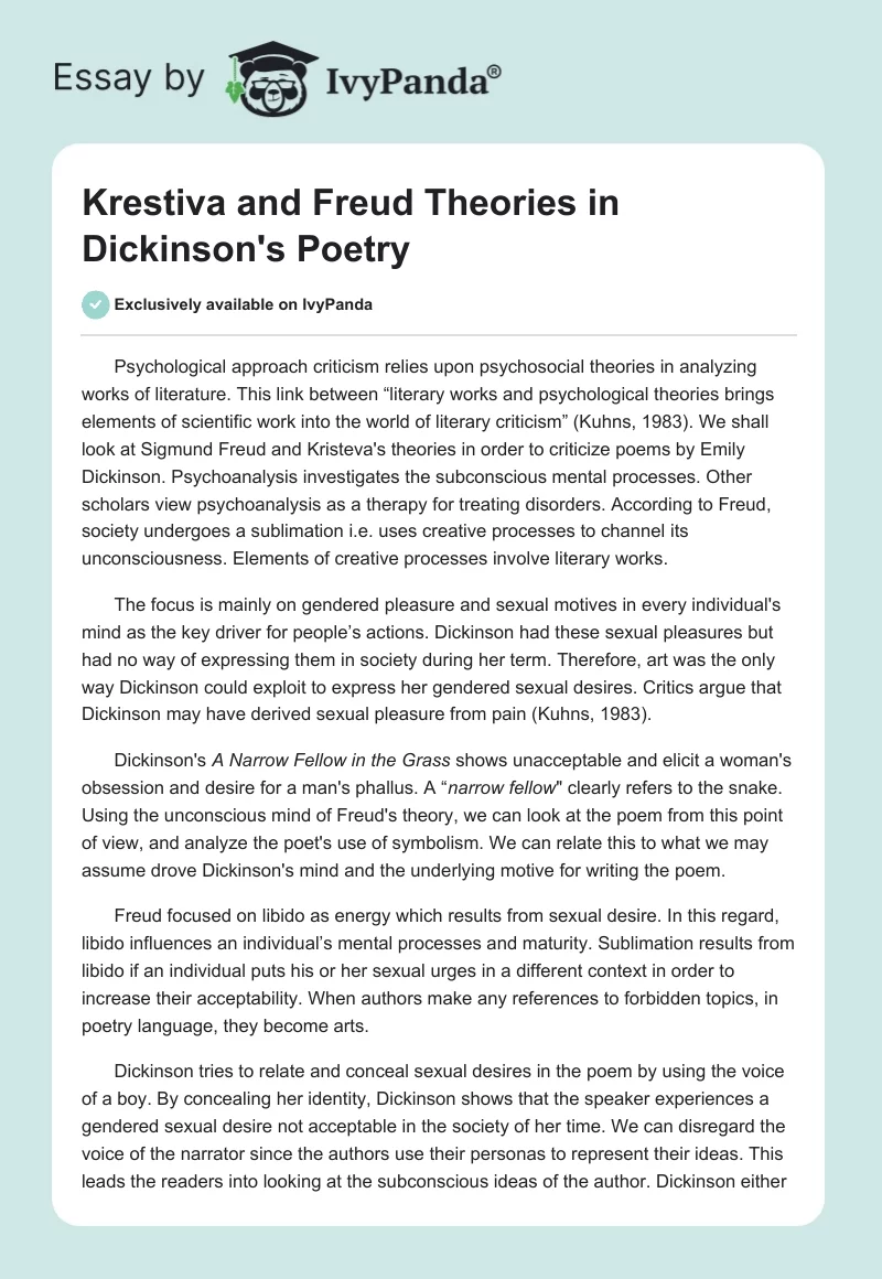 Krestiva and Freud Theories in Dickinson's Poetry. Page 1