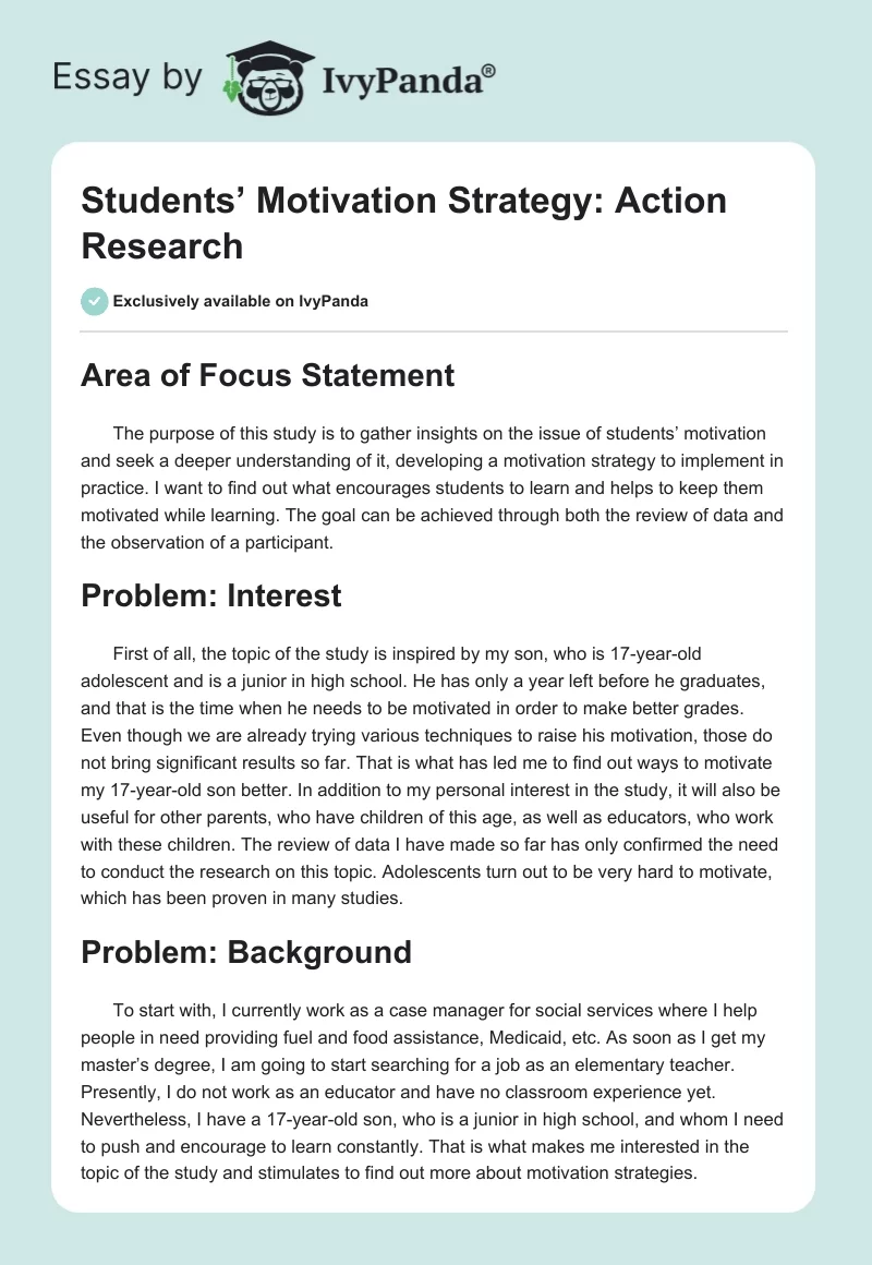 Students’ Motivation Strategy: Action Research. Page 1