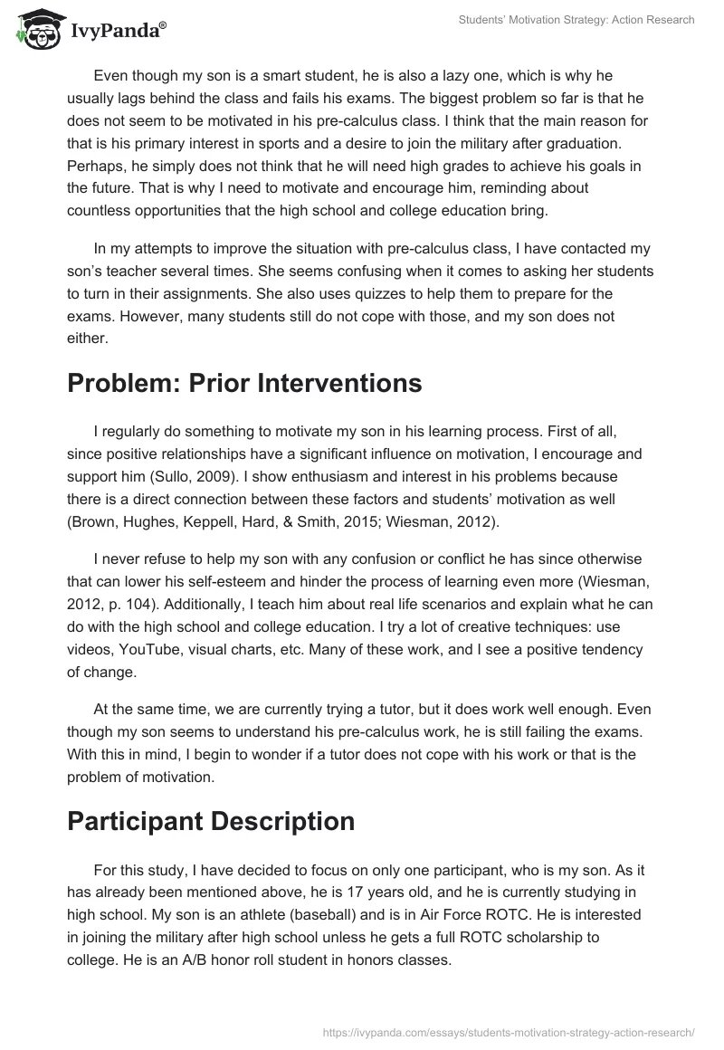 Students’ Motivation Strategy: Action Research. Page 2