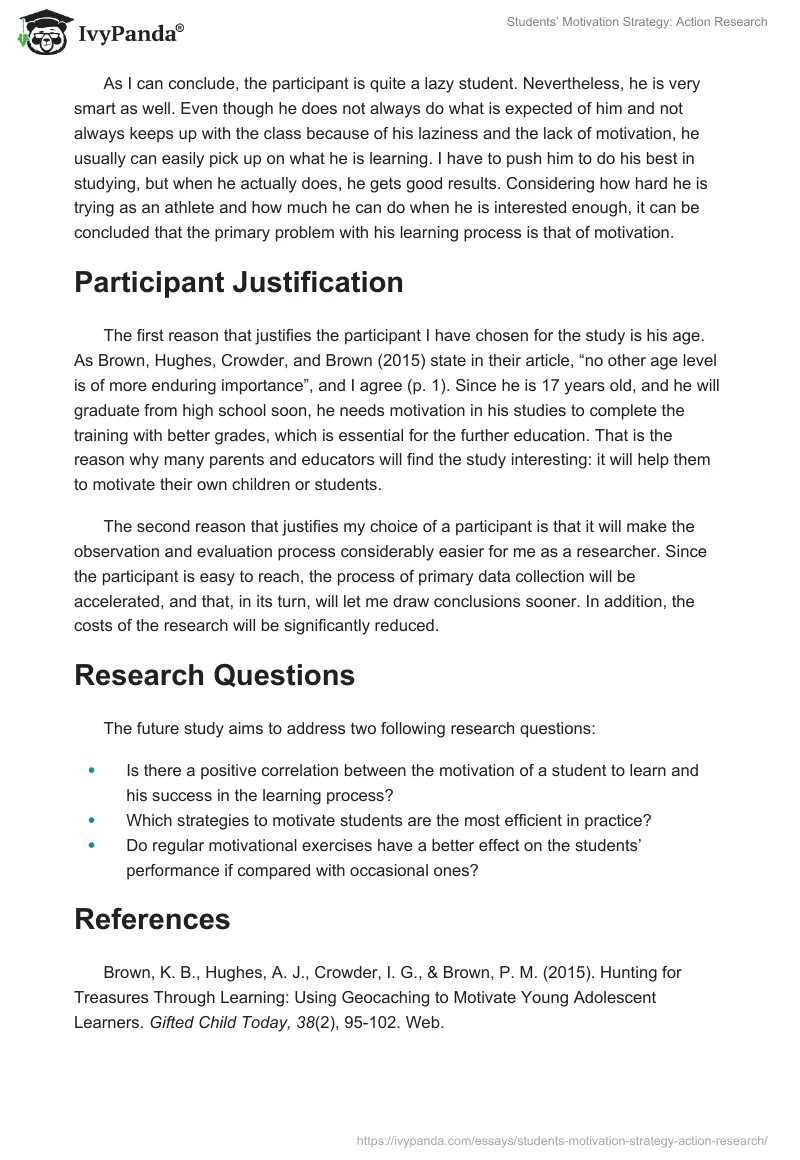 Students’ Motivation Strategy: Action Research. Page 3