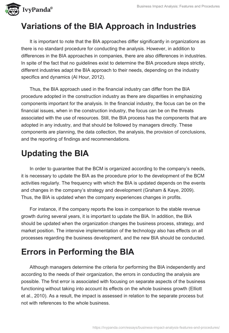 Business Impact Analysis: Features and Procedures. Page 2