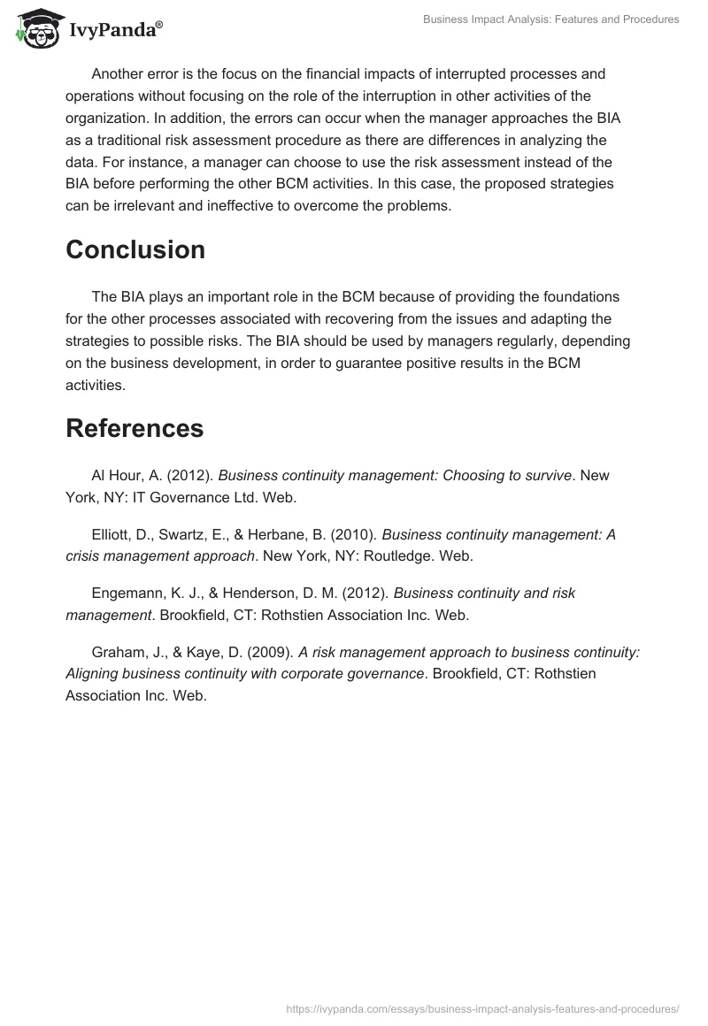 Business Impact Analysis: Features and Procedures. Page 3