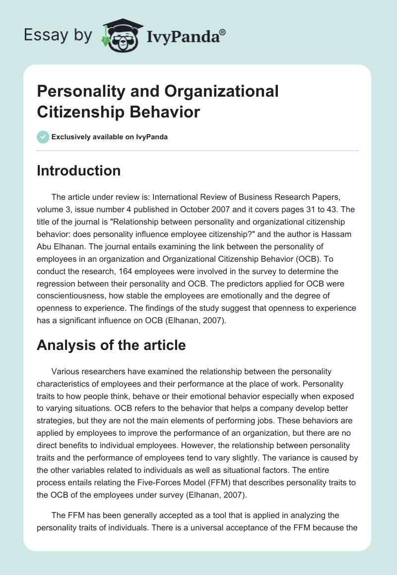 Personality and Organizational Citizenship Behavior. Page 1