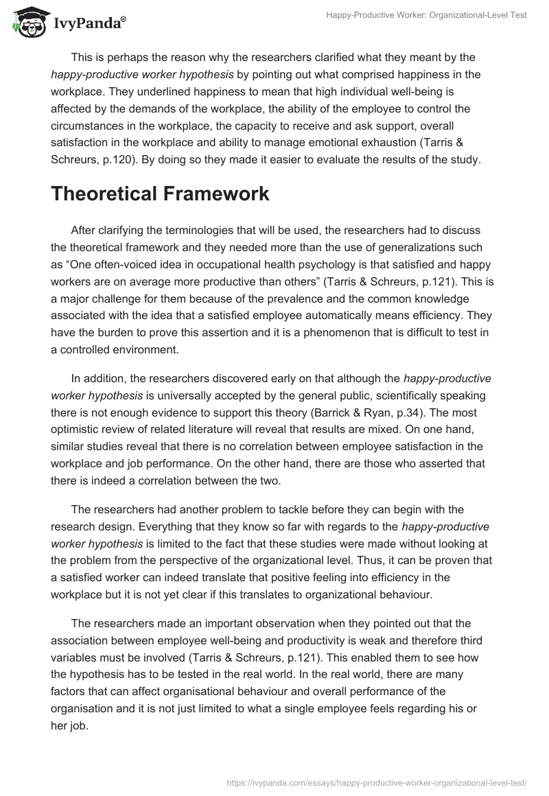 Happy-Productive Worker: Organizational-Level Test. Page 2