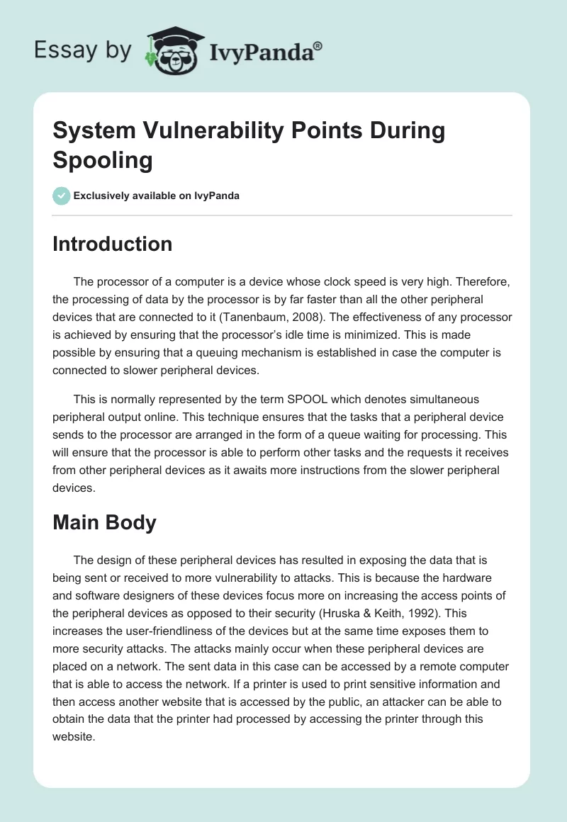 System Vulnerability Points During Spooling. Page 1