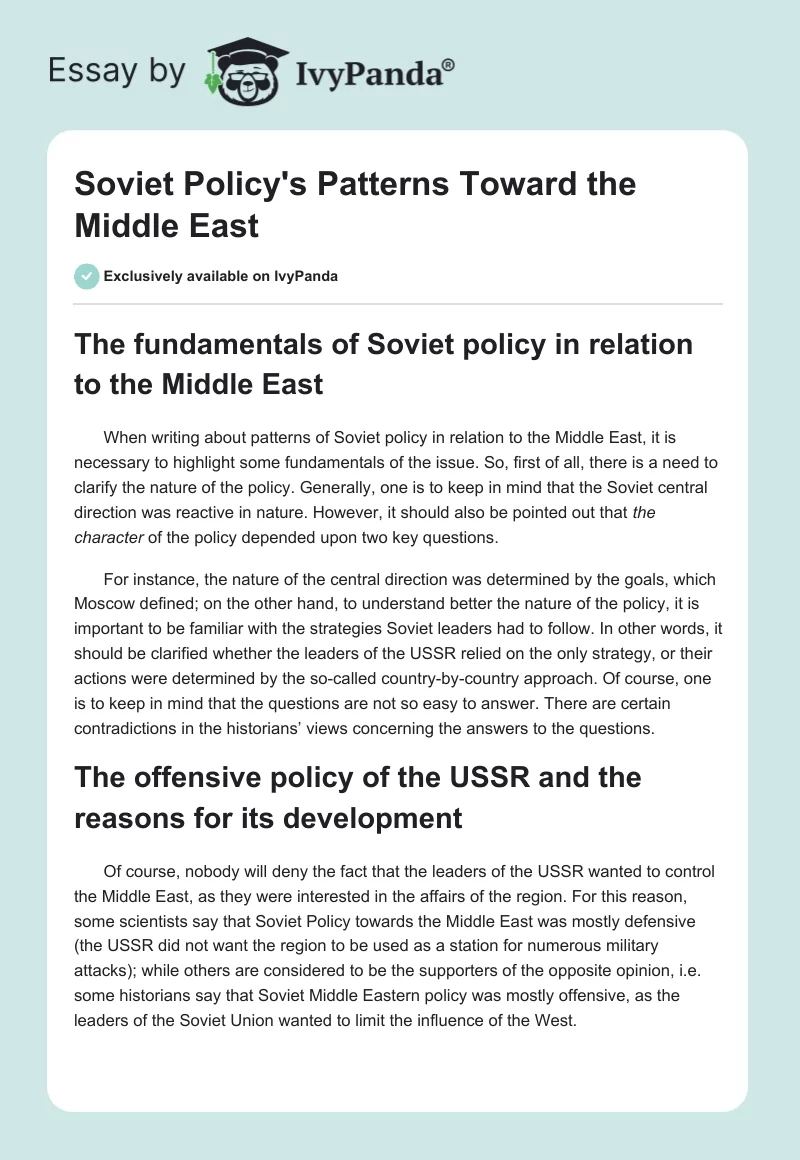 Soviet Policy's Patterns Toward the Middle East. Page 1