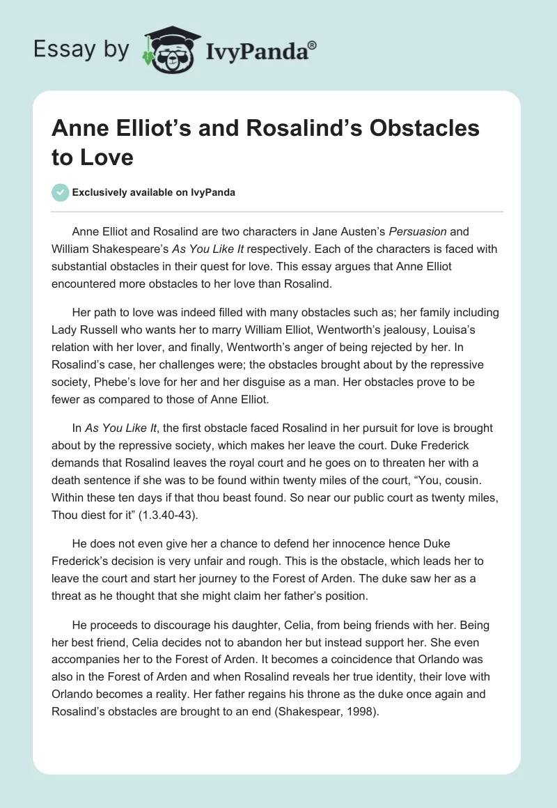 Anne Elliot’s and Rosalind’s Obstacles to Love. Page 1