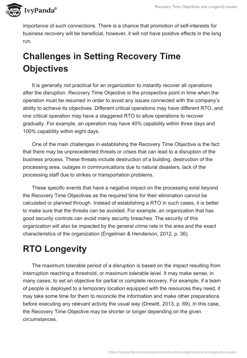 Recovery Time Objectives and Longevity Issues. Page 2