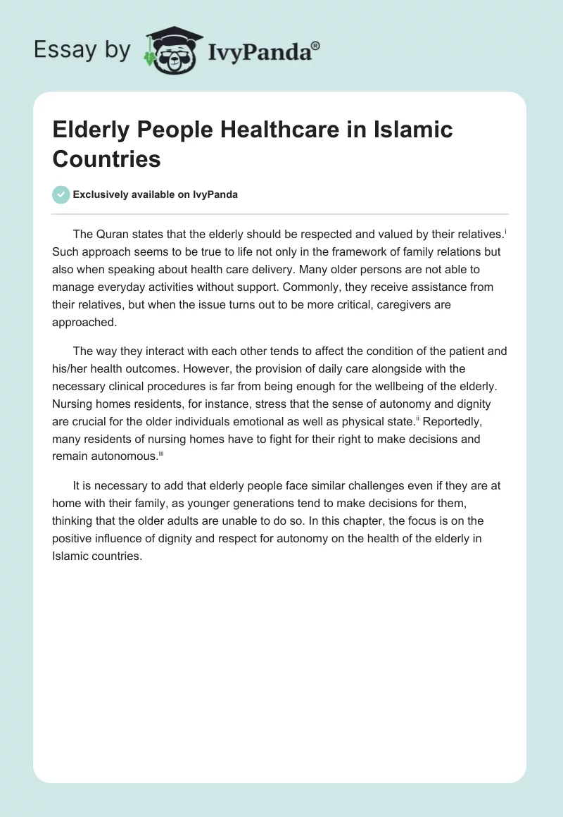 Healthcare for Elderly People in Islamic Countries. Page 1