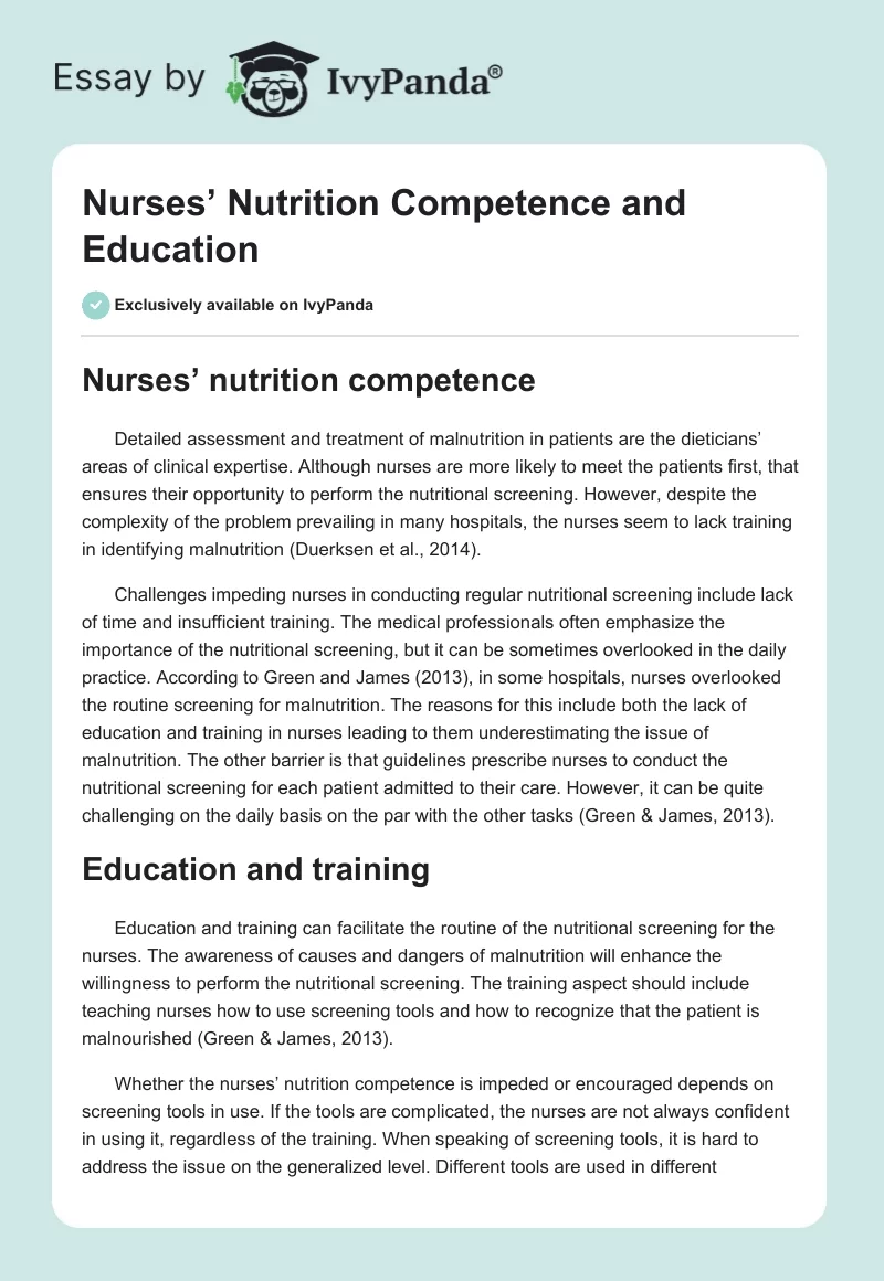 Nurses’ Nutrition Competence and Education. Page 1