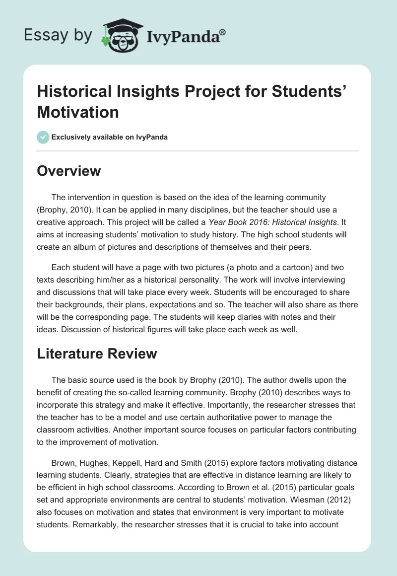 Historical Insights Project for Students’ Motivation. Page 1