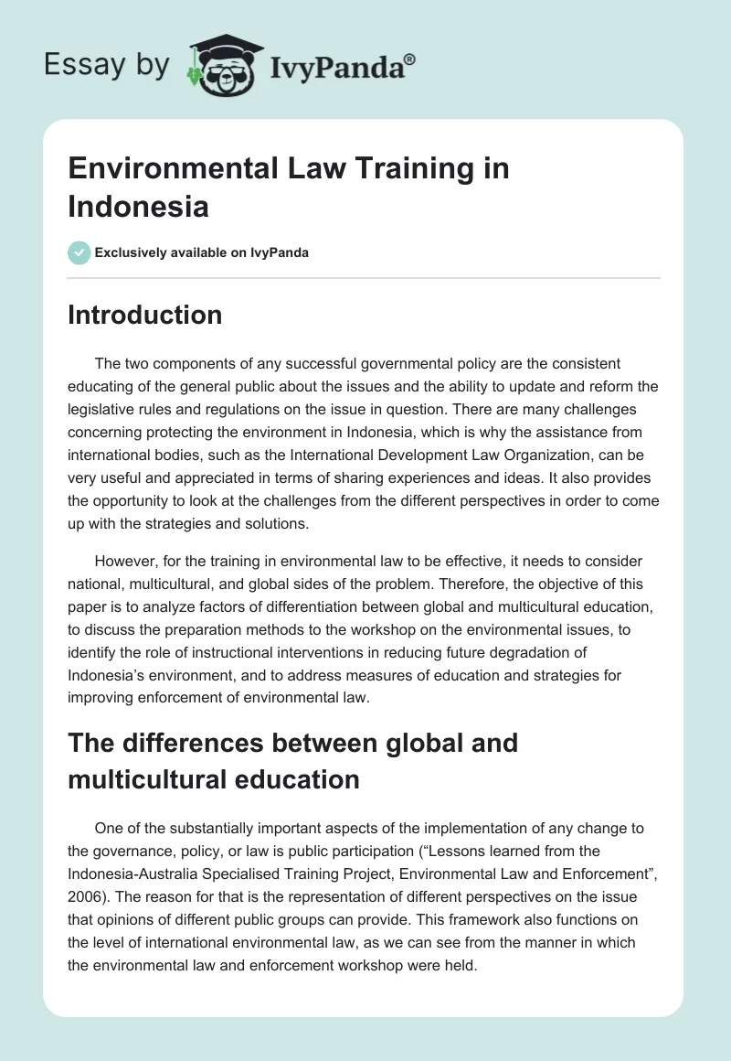 Environmental Law Training in Indonesia. Page 1