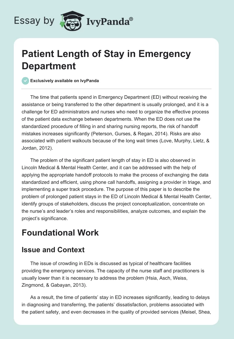 Patient Length of Stay in Emergency Department. Page 1