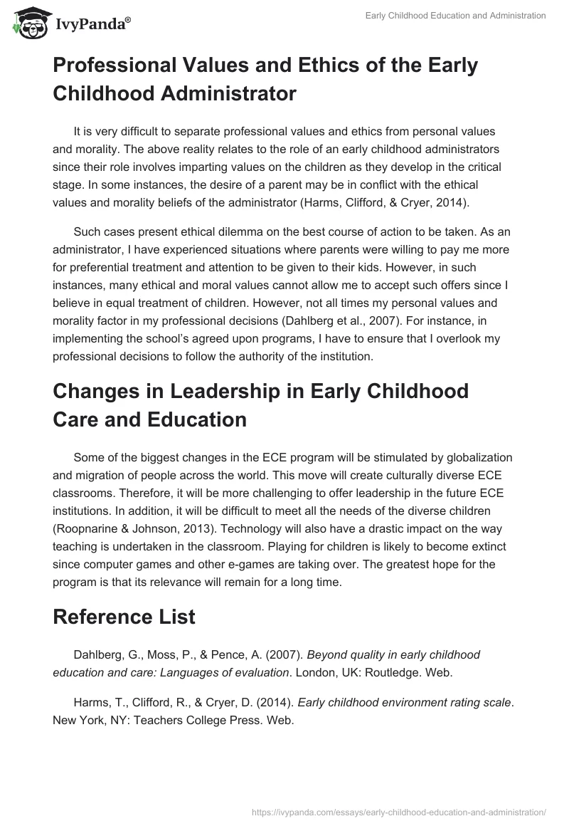 Early Childhood Education and Administration. Page 2