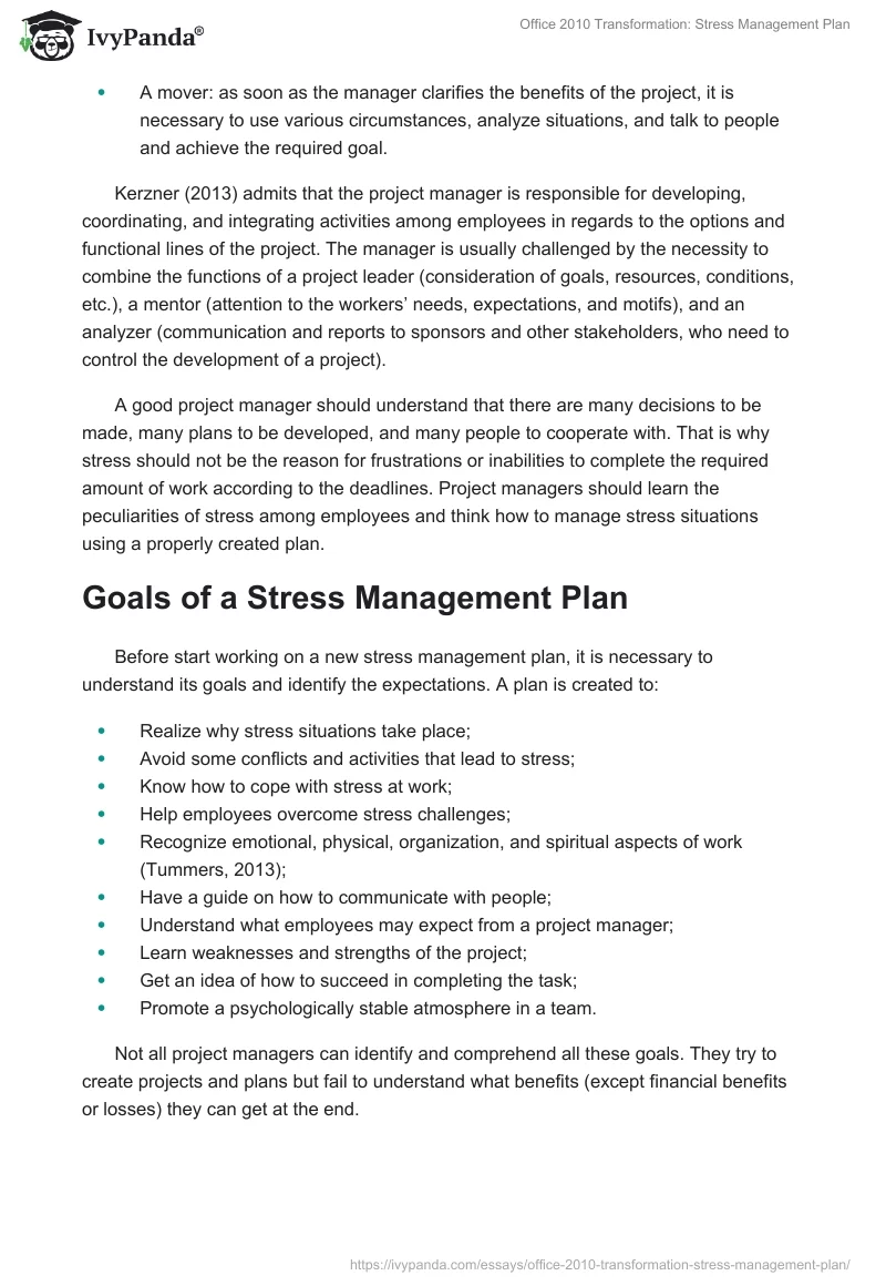 Office 2010 Transformation: Stress Management Plan. Page 3